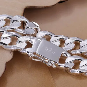 New high -quality WOMEN MEN noble 925 solid silver PLATED bracelets fashion jewelry gifts Mens 10MM square nice jewelry Bracelet