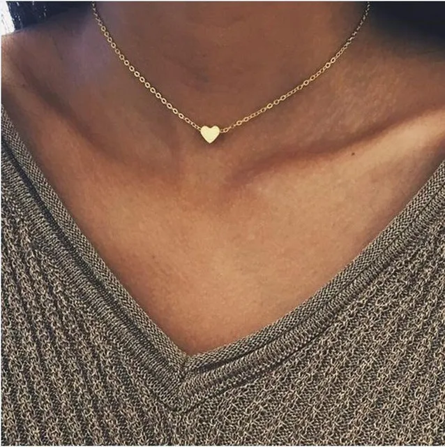 New Tiny Heart Necklace for Women SHORT Chain Heart Shape Pendant Necklace Gift Ethnic Bohemian Choker Necklace drop shipping