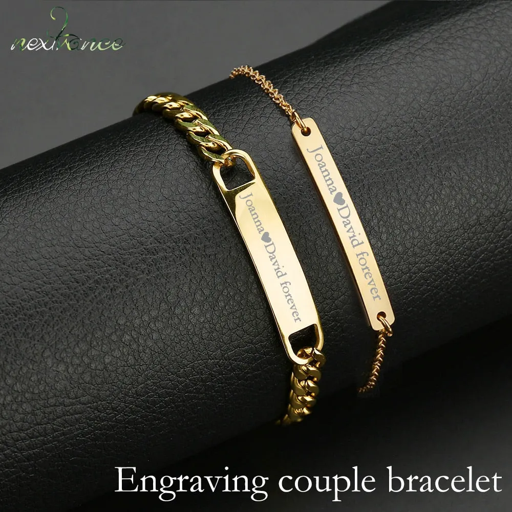 Nextvance Customized Engraving Nameplate Couple Bracelet Stainless Steel Chain Id Tag Bracelets For Lover Valentines Day
