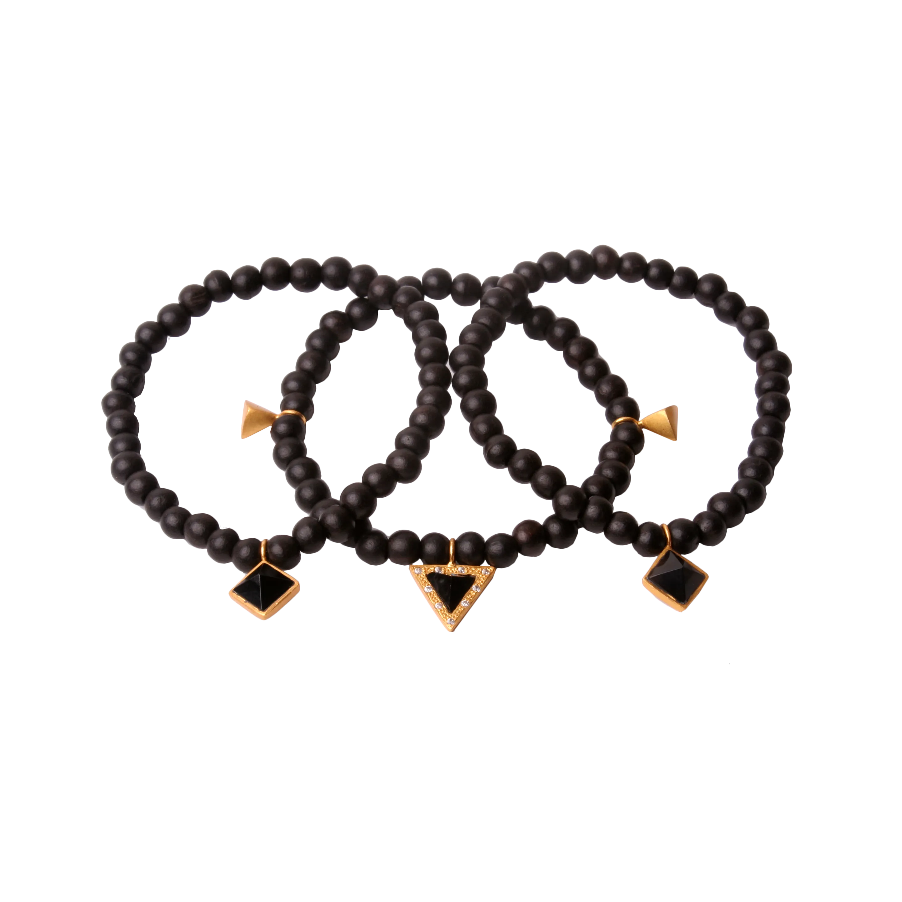 Nubia Matte Black Beaded Stretch Bracelet Trio