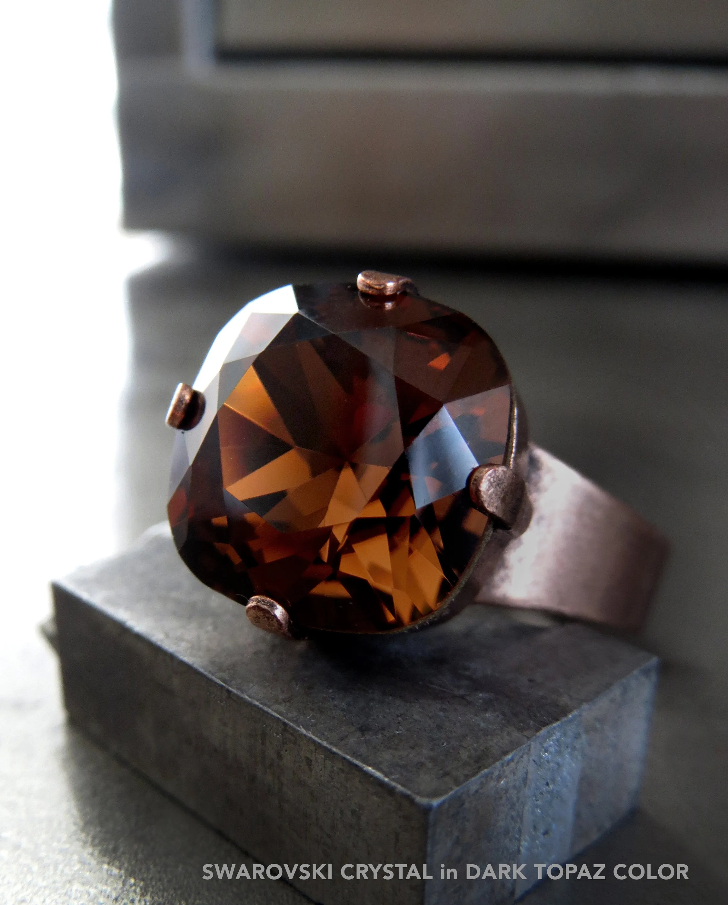 OF THE EARTH - Smoky Quartz and Dark Topaz Color Crystal Rings