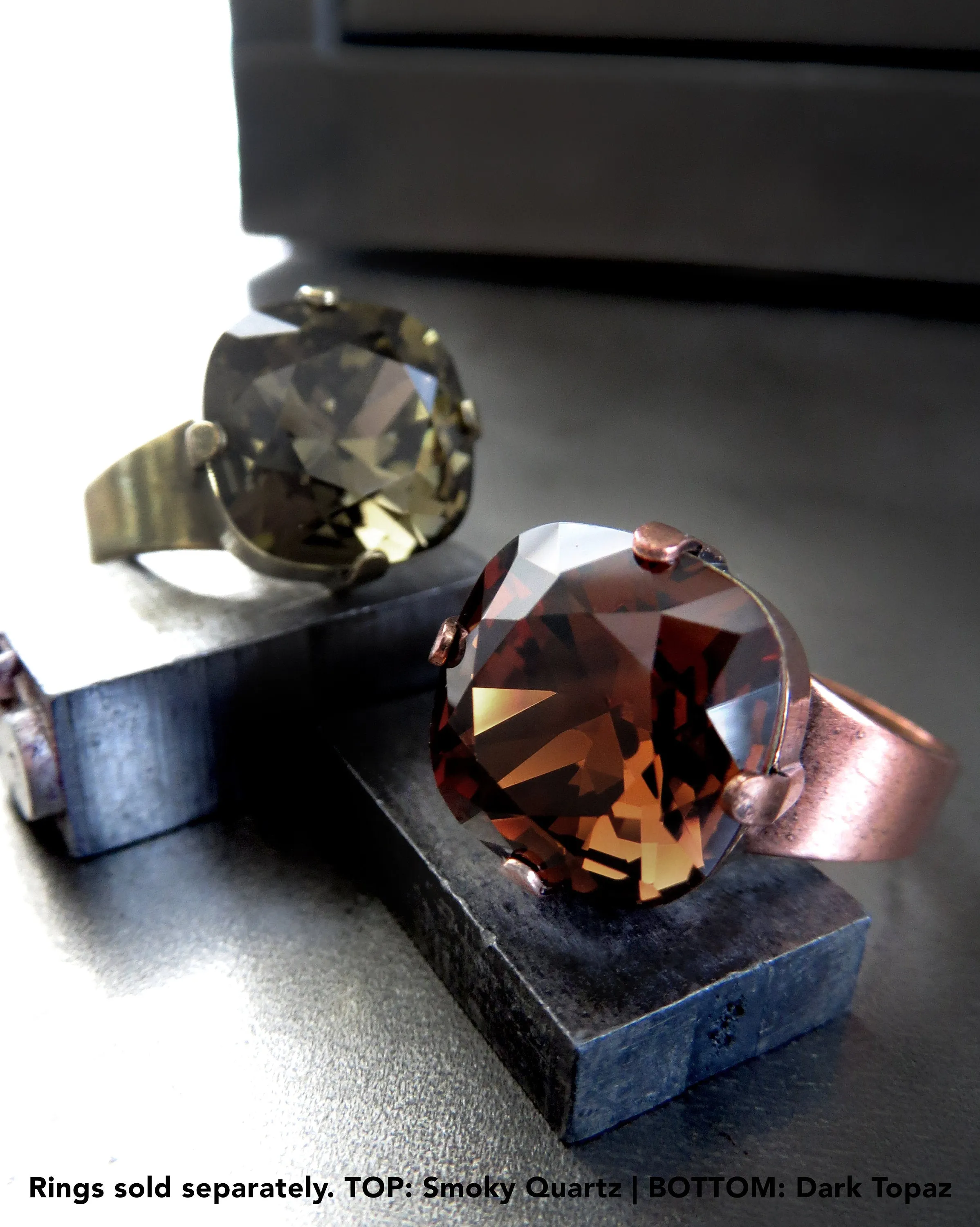 OF THE EARTH - Smoky Quartz and Dark Topaz Color Crystal Rings