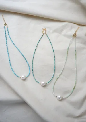 Ombre Chrysophase & White Pearl Necklace