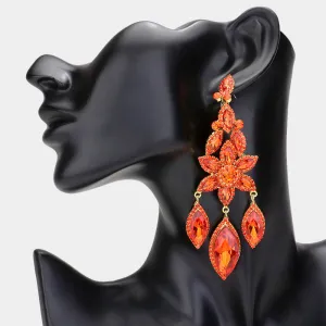 Orange Flower Triple Marquise Stone Chandelier Evening Earrings  | Statement Earrings | 616106