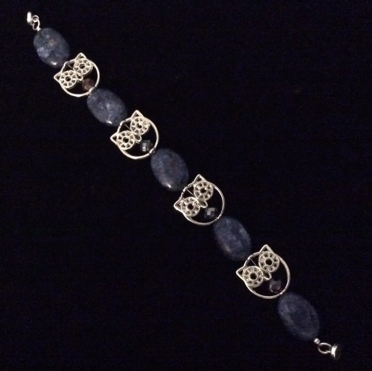 Owl Bracelet with Pure Polished Blue Sodalite Blue Crystals Magnetic Closure