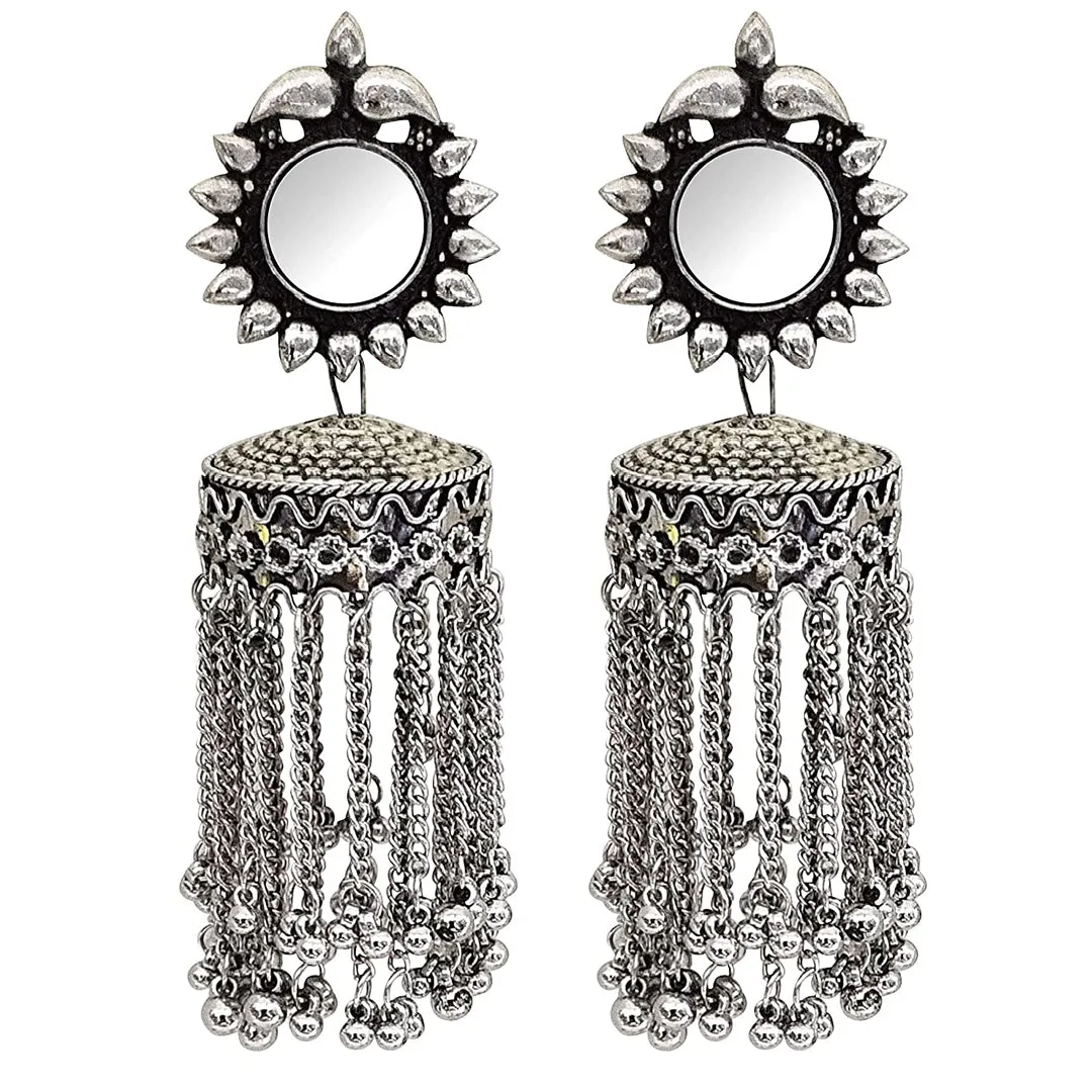 Pack of 2 Oxidized Mirror Chandelier and Hoop Earrings