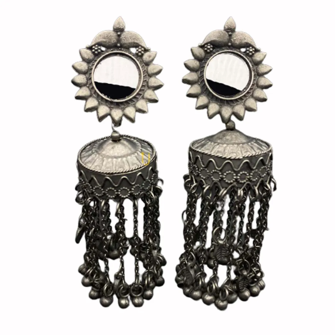 Pack of 2 Oxidized Mirror Chandelier and Hoop Earrings