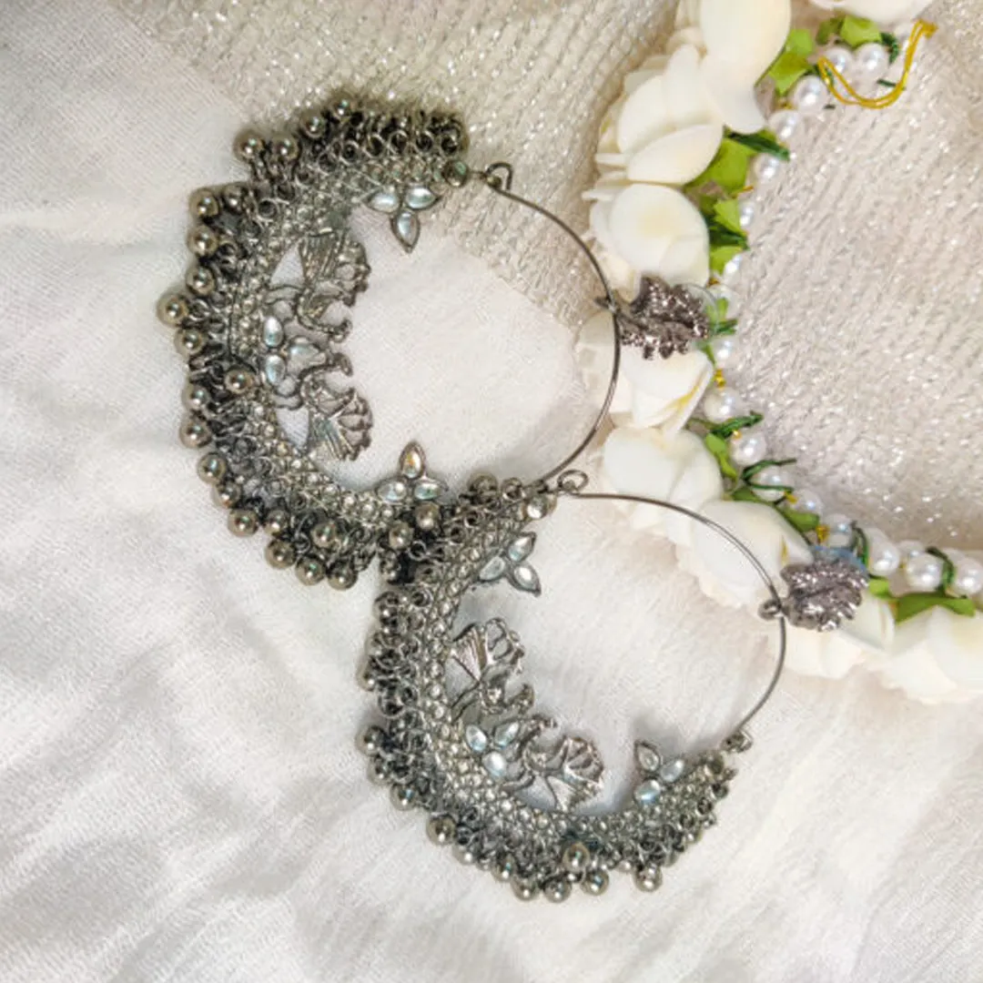Pack of 2 Oxidized Mirror Chandelier and Hoop Earrings