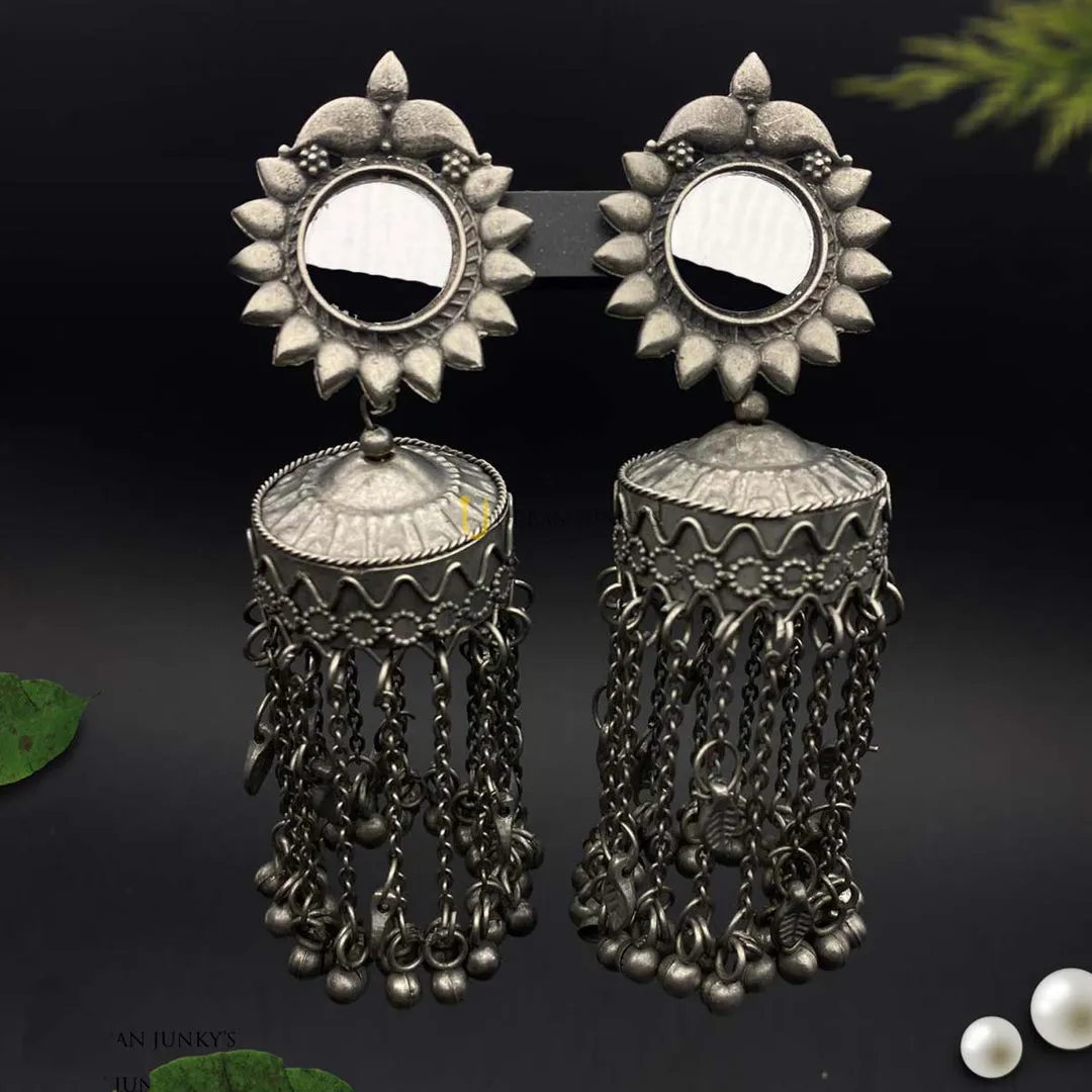 Pack of 2 Oxidized Mirror Chandelier and Hoop Earrings