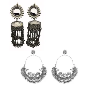 Pack of 2 Oxidized Mirror Chandelier and Hoop Earrings