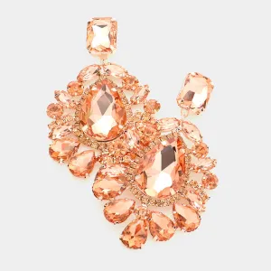 Peach Teardrop Stone Accented Chandelier Pageant Earrings  |575163
