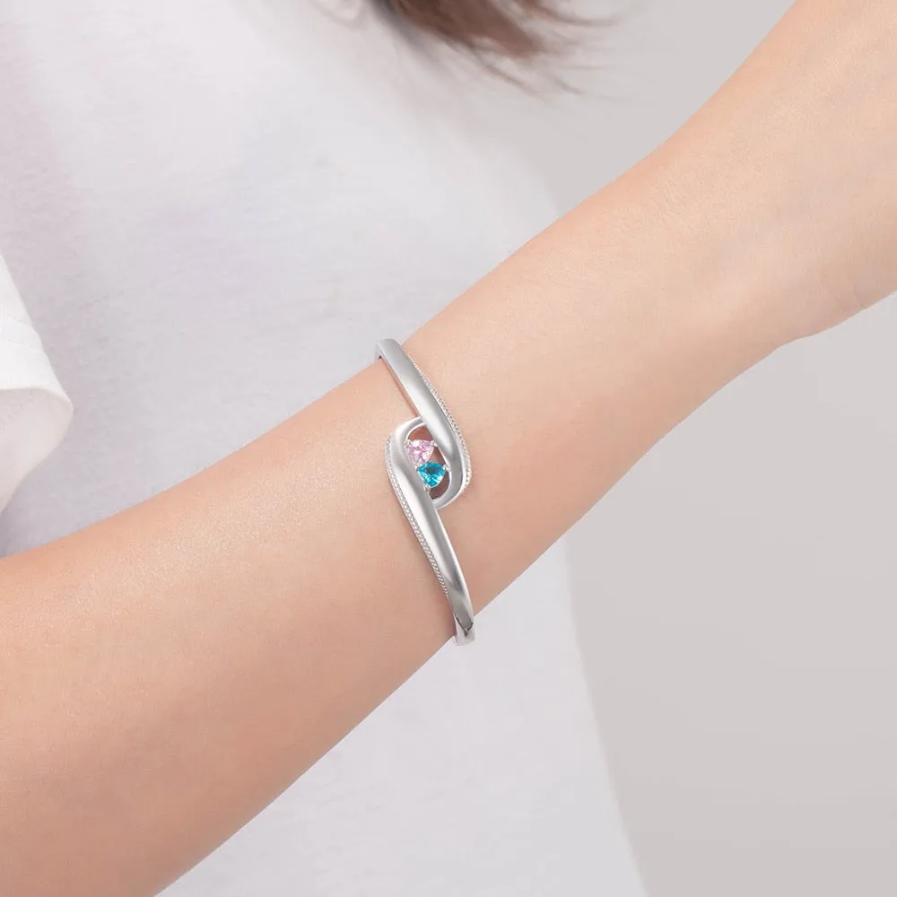 Personalized 2 Names And Heart-Shaped Stones Bracelets