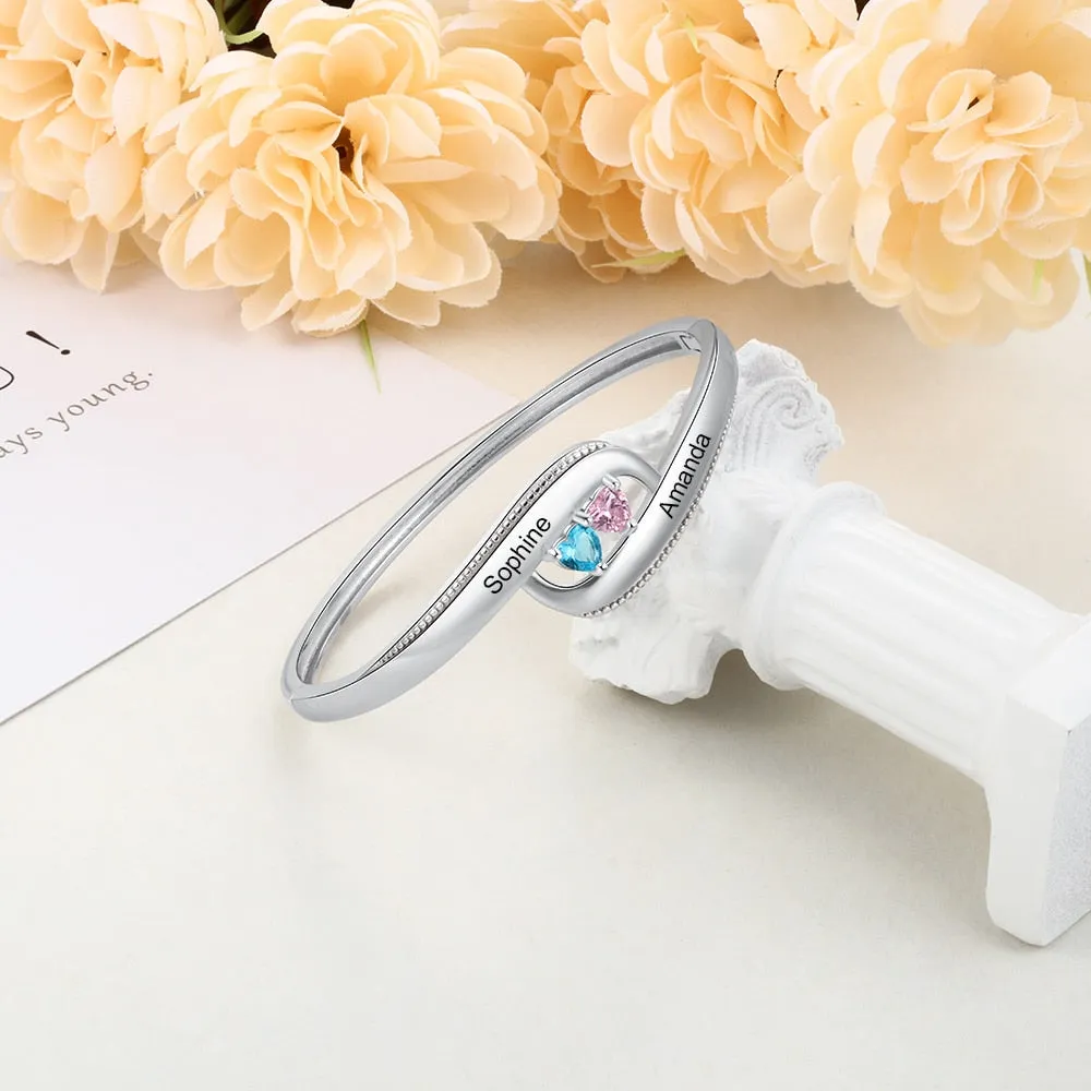 Personalized 2 Names And Heart-Shaped Stones Bracelets