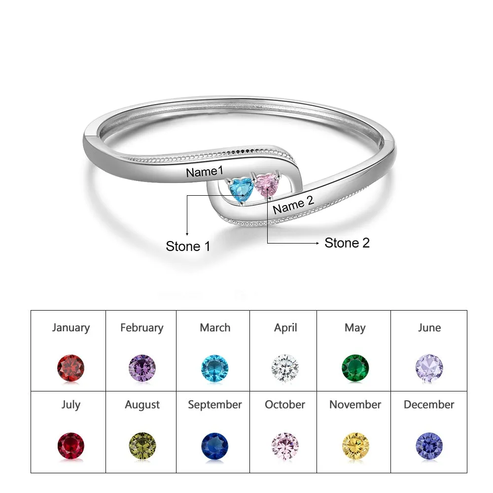 Personalized 2 Names And Heart-Shaped Stones Bracelets