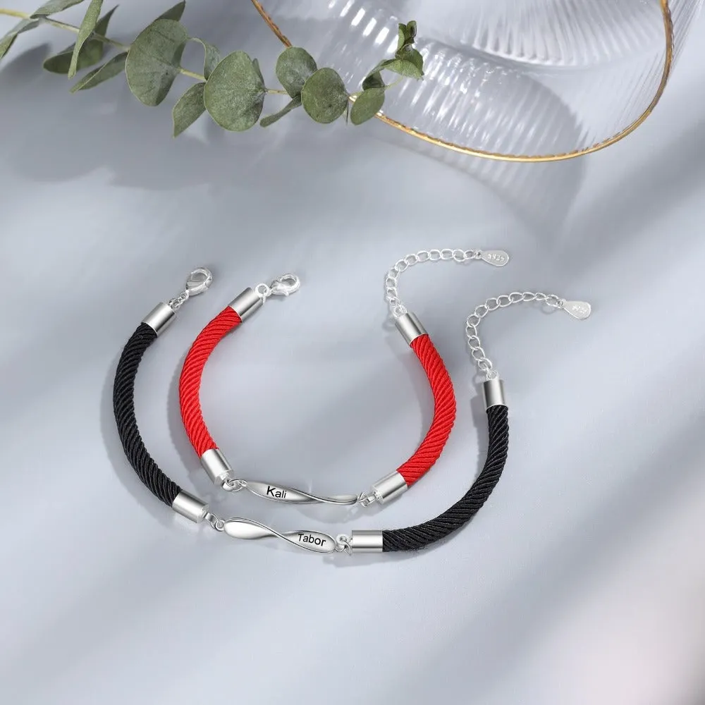 Personalized Engraved 2 Names Infinity Sign Couple Bracelet