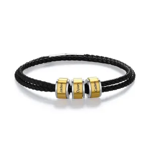 Personalized Gold 3 Names Engraved Bead Men Bracelet
