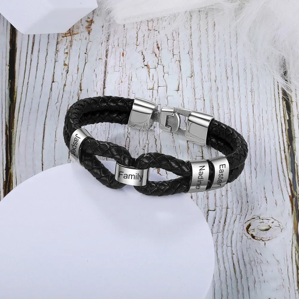 Personalized Men Leather Bracelet With Custom Beads