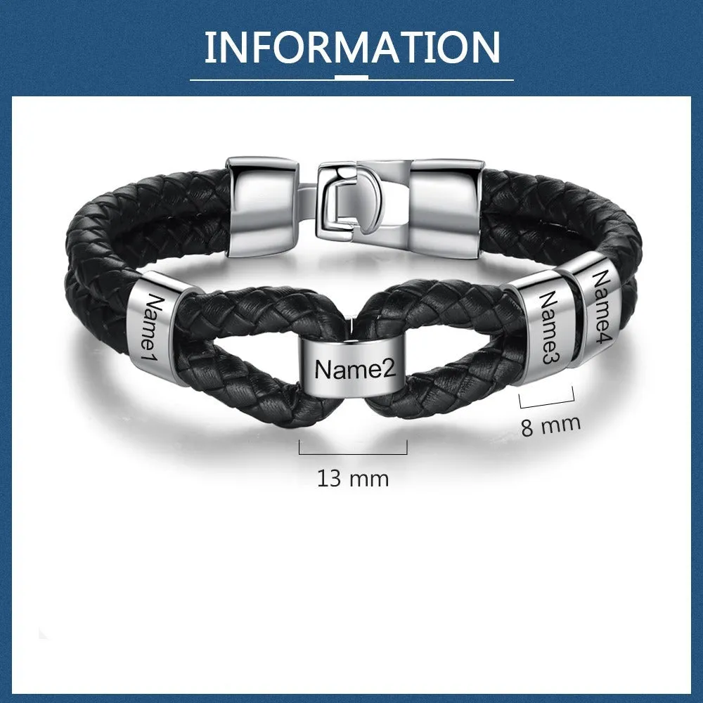 Personalized Men Leather Bracelet With Custom Beads