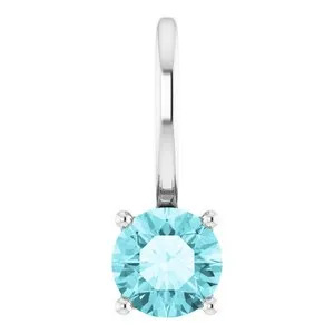Platinum Imitation Blue Zircon Solitaire Charm/Pendant