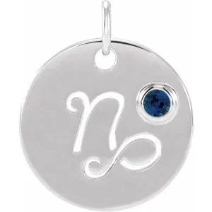 Platinum Natural Blue Sapphire Capricorn Zodiac Pendant