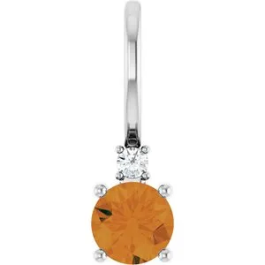 Platinum Natural Citrine & .015 CT Natural Diamond Charm/Pendant