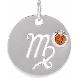 Platinum Natural Spessartite Garnet Virgo Zodiac Pendant