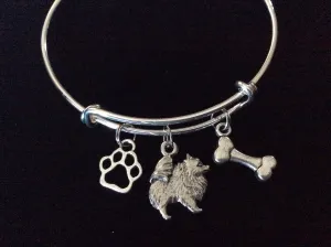 Pomeranian Dog Charm on a Silver Expandable Adjustable Bangle Bracelet Double Sided Charms Meaningful Dog Lover Gift