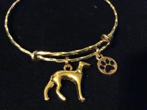 Protection charm 3D Greyhound Dog Charm on a Gold Twisted Expandable Bracelet Adjustable Wire Bangle Handmade in America Dog Lover Gift Trendy