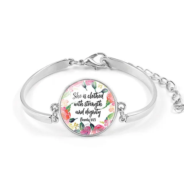 Psalm Bracelet  Art Picture Print Glass Dome Charms Bracelet