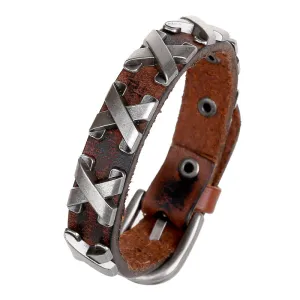 Punk Letters Handmade Men Bracelets Cow Leather Bracelet Retro Cuff Rope Bangles Cowboy Wristband Belt Buckle Vintage Jewelry
