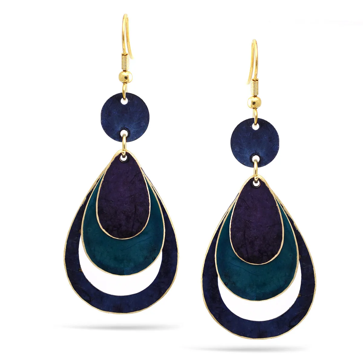 PURPLE AND TURQUOISE MIX PATINA FINISHED DROP EARRINGS #ER7911 BLUE MIX (BC4)