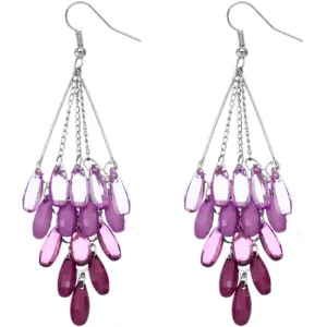 Purple Transparent Beaded Chandelier Earrings