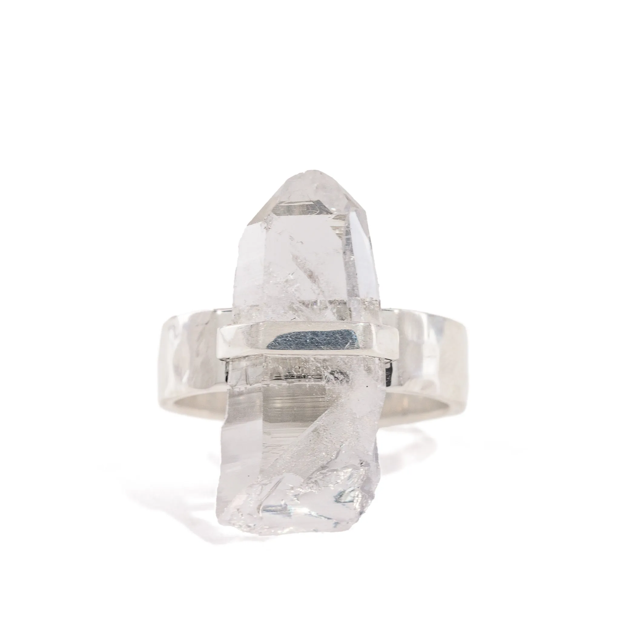 Quartz 10.78 Carat Sterling Silver Handcrafted Natural Crystal Ring