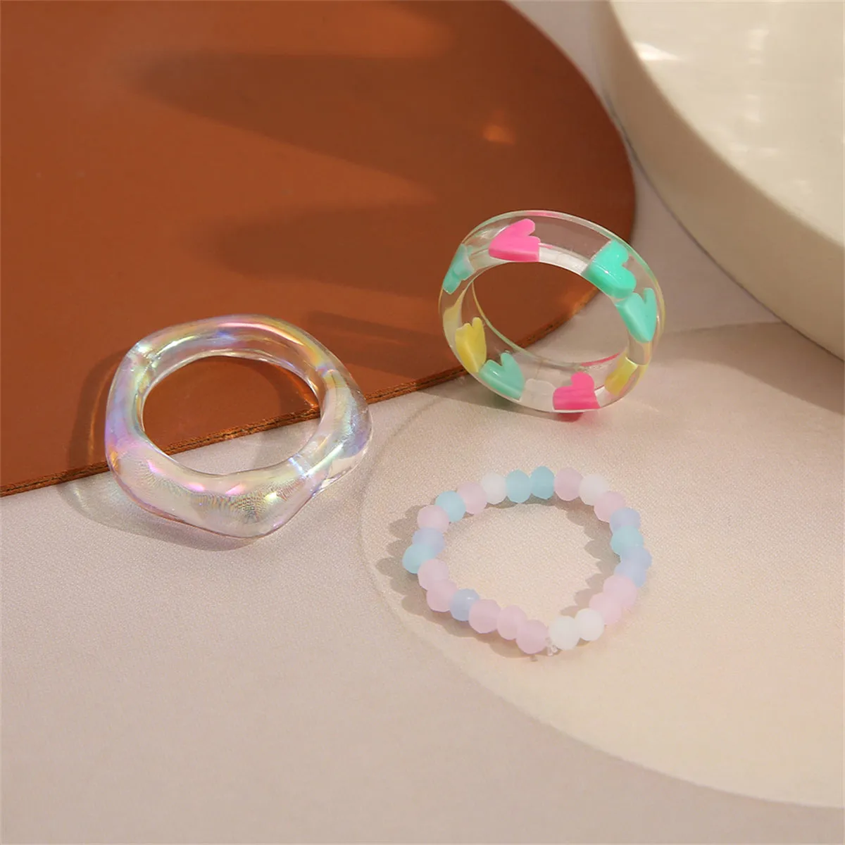 Quartz & Green Heart Stretch Ring Set