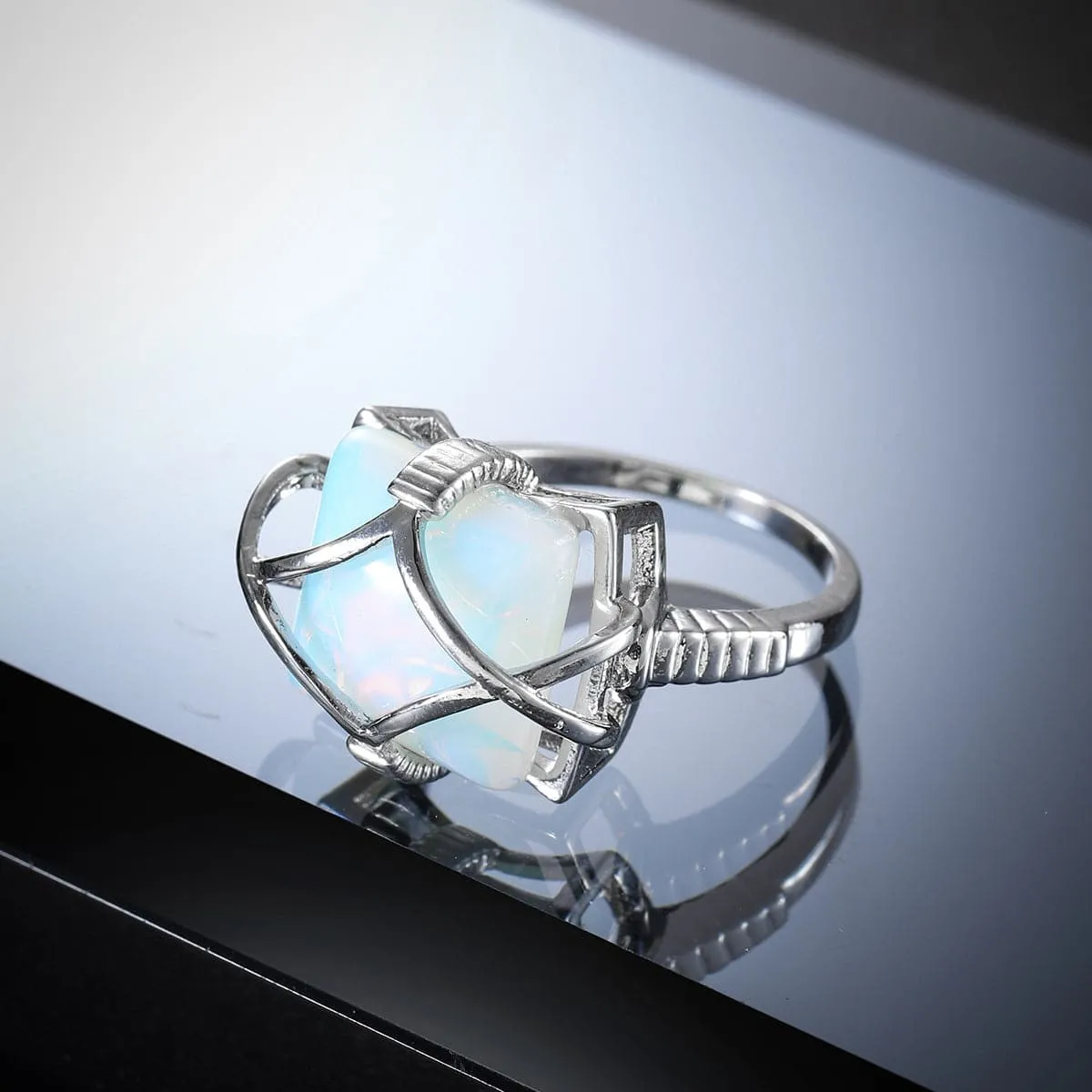 Quartz & Silver-Plated Wire-Wrapped Ring