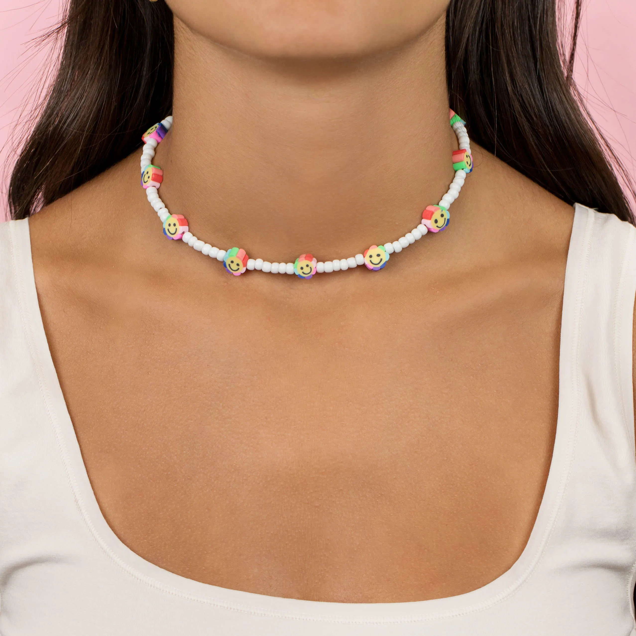 Rainbow Flower Beaded Necklace