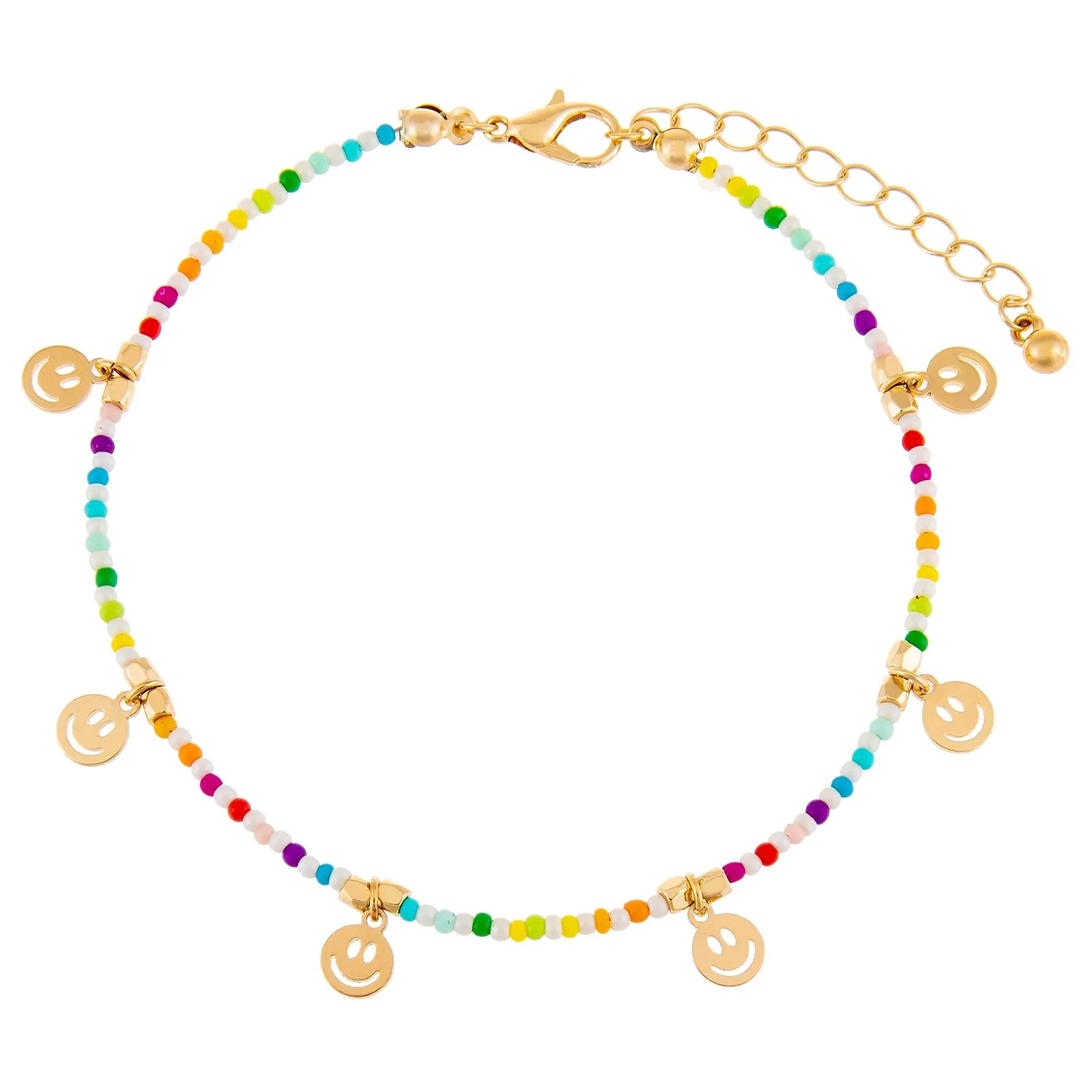 Rainbow Smiley Face Beaded Anklet