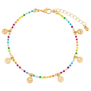 Rainbow Smiley Face Beaded Anklet