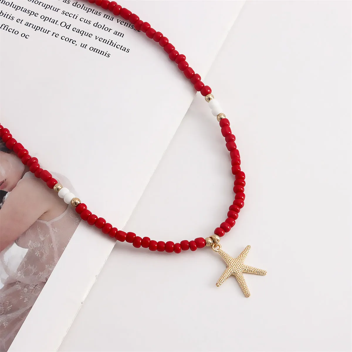 Red Howlite & 18K Gold-Plated Beaded Starfish Pendant Necklace