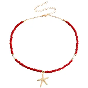 Red Howlite & 18K Gold-Plated Beaded Starfish Pendant Necklace
