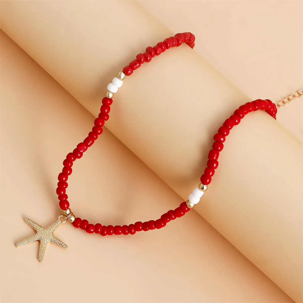 Red Howlite & 18K Gold-Plated Beaded Starfish Pendant Necklace