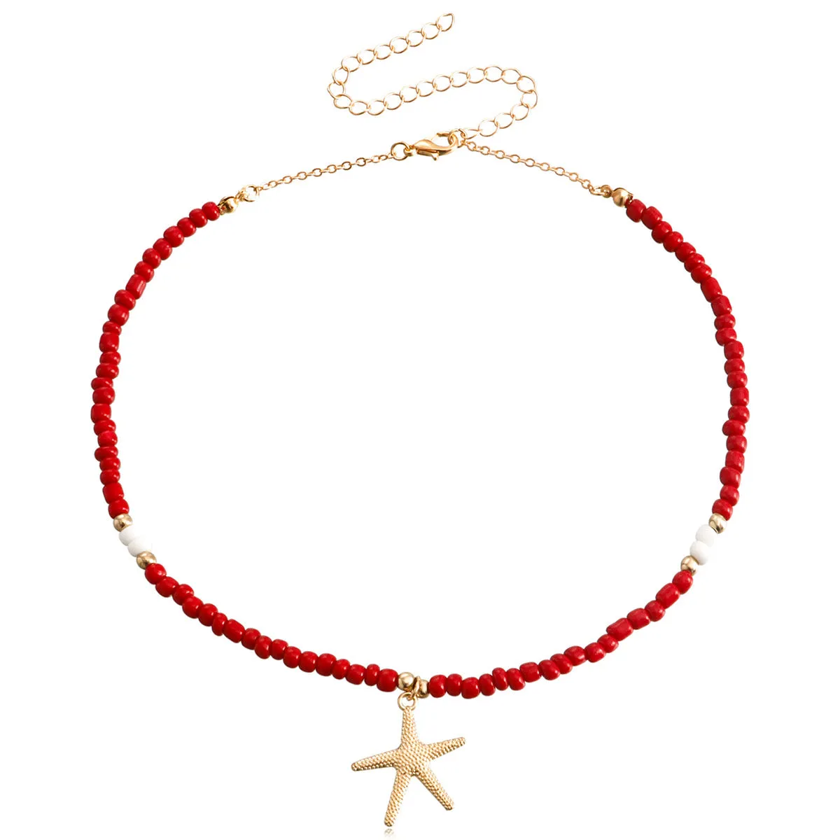 Red Howlite & 18K Gold-Plated Beaded Starfish Pendant Necklace