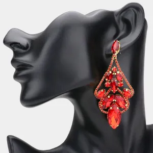 Red Marquise Stone and Rhinestones Pageant Chandelier Earrings | Red Fashion Earrings | 536020