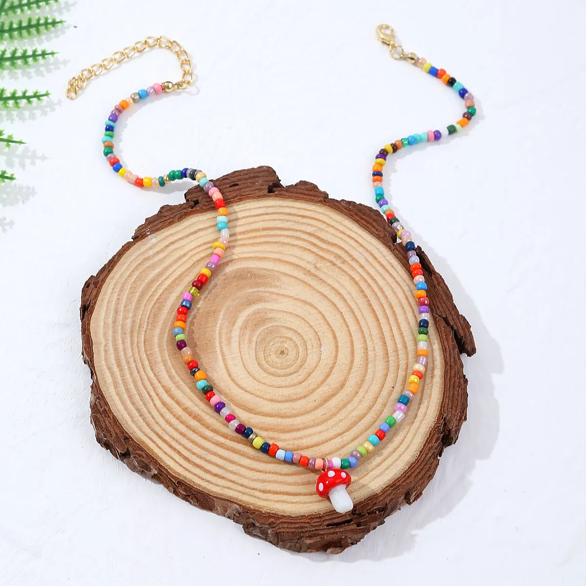 Red Multicolor Howlite & 18K Gold-Plated Mushroom Pendant Necklace