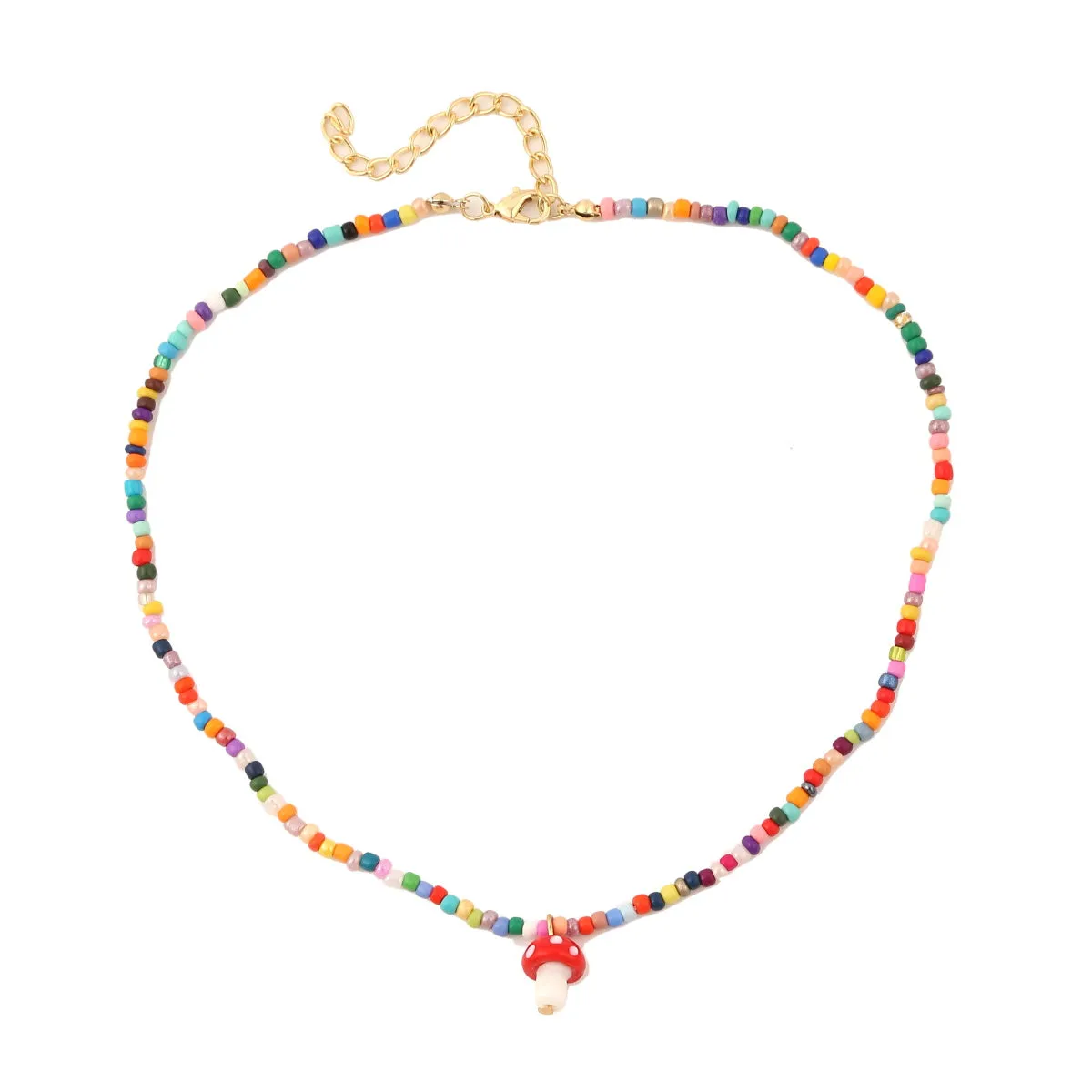 Red Multicolor Howlite & 18K Gold-Plated Mushroom Pendant Necklace