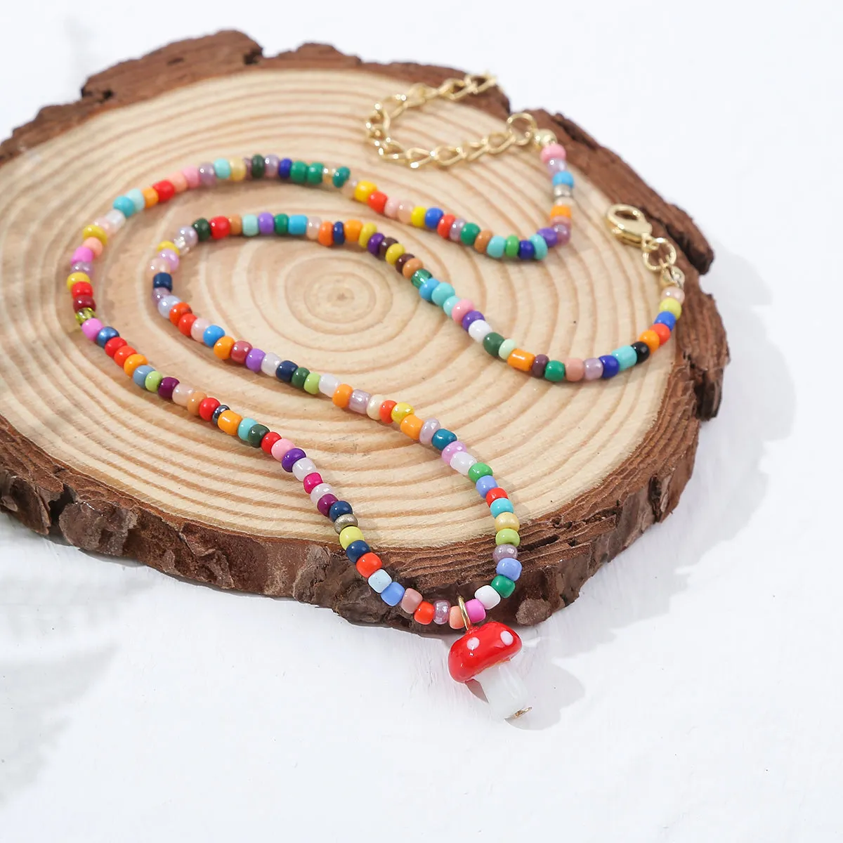 Red Multicolor Howlite & 18K Gold-Plated Mushroom Pendant Necklace