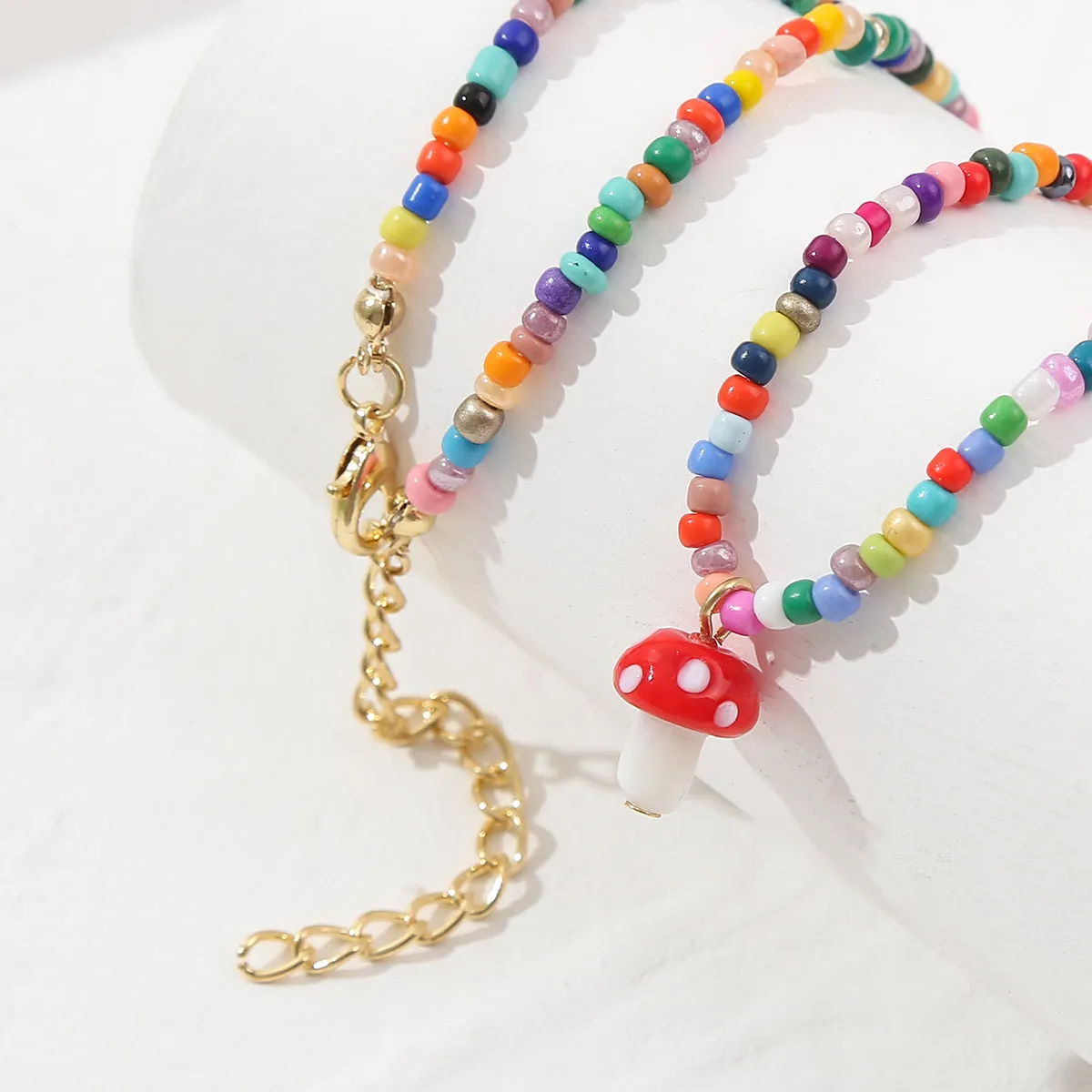 Red Multicolor Howlite & 18K Gold-Plated Mushroom Pendant Necklace