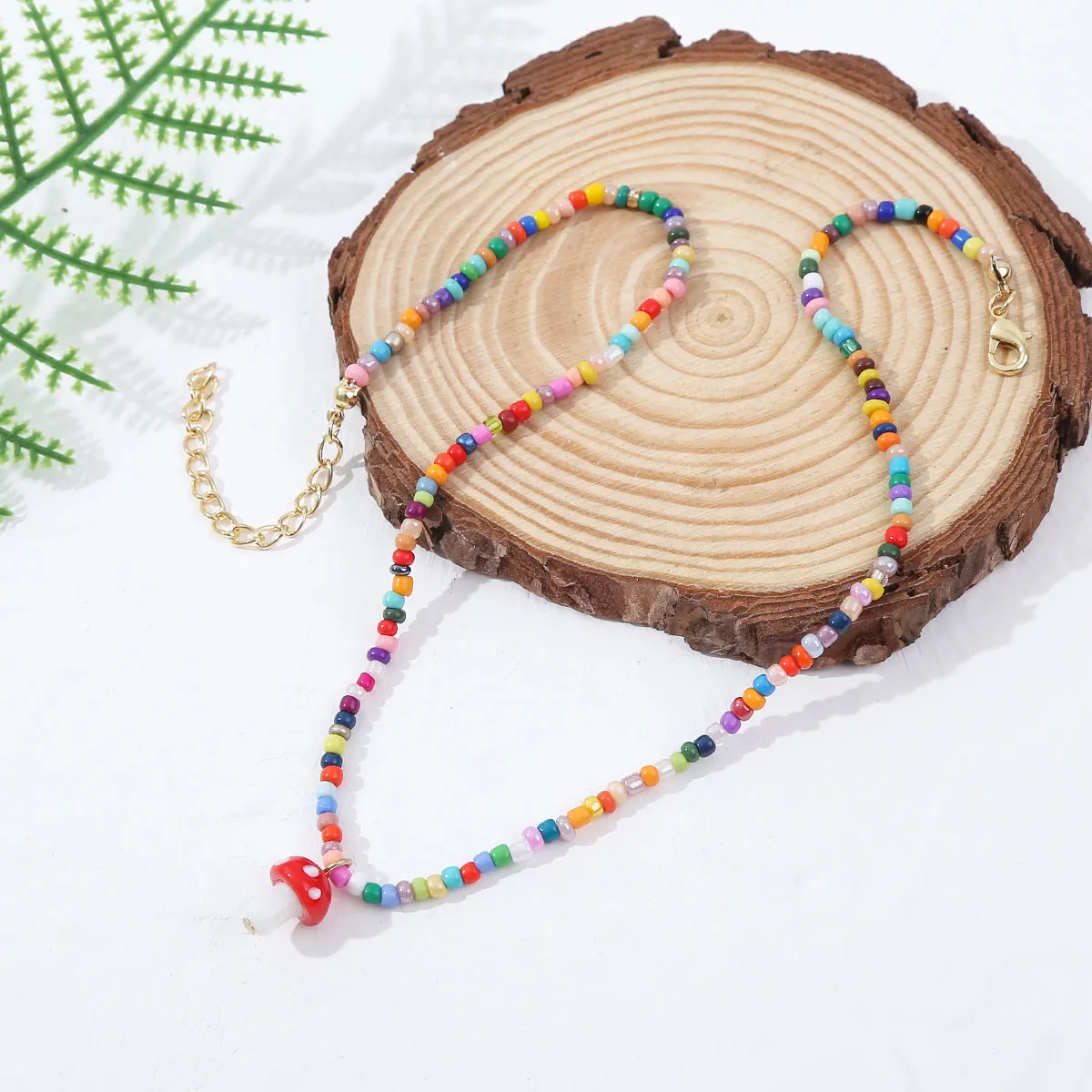 Red Multicolor Howlite & 18K Gold-Plated Mushroom Pendant Necklace