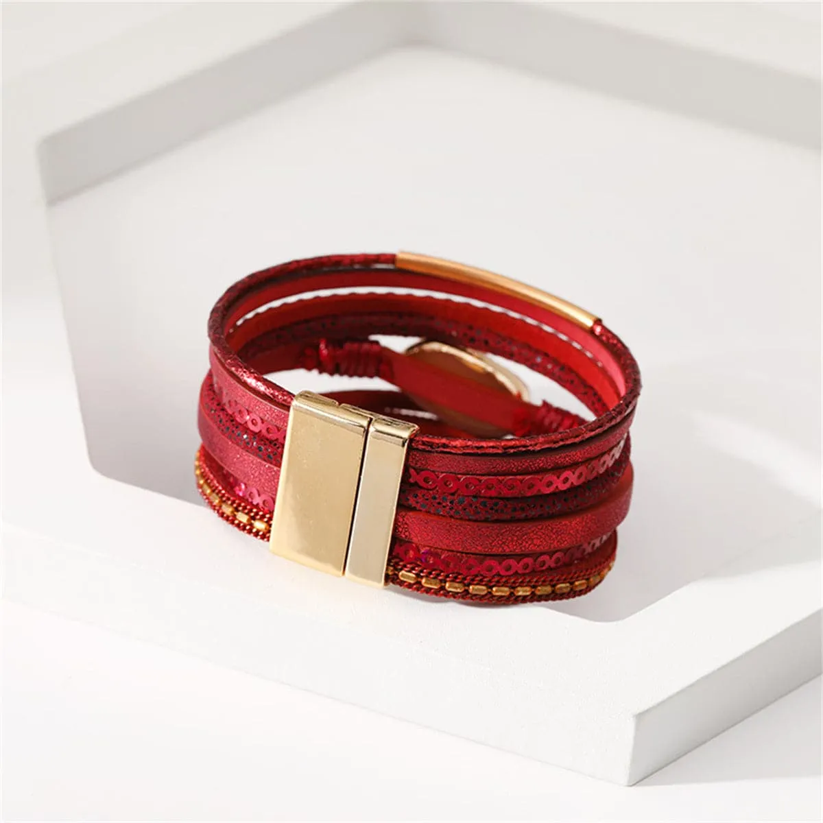 Red Polystyrene & Resin 18K Gold-Plated Druzy Stacked Bracelet