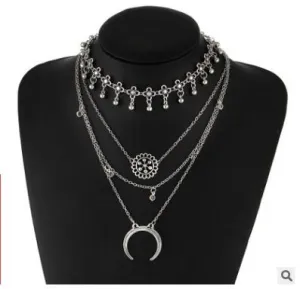 Retro Flower Tibetan silver layered chokers necklace women 2017 popular necklaces boho statement necklace bijouterie